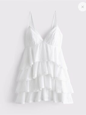 Abercrombie V Neck White Ruffle Tiered Mini Dress